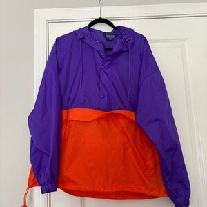Lands End Unisex Vintage Two-Tone Purple & Orange Windbreaker Hoodie